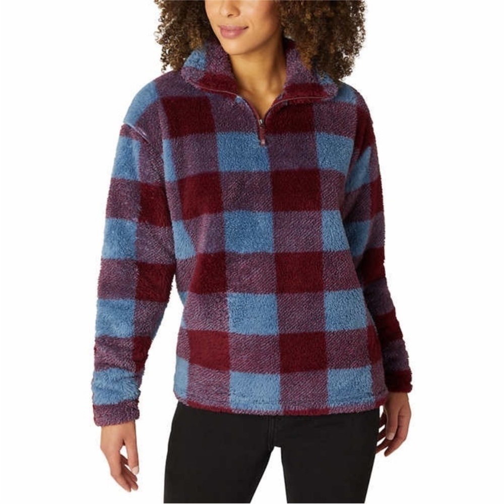 EDDIE BAUER sherpa checkered quarter-zip pullover